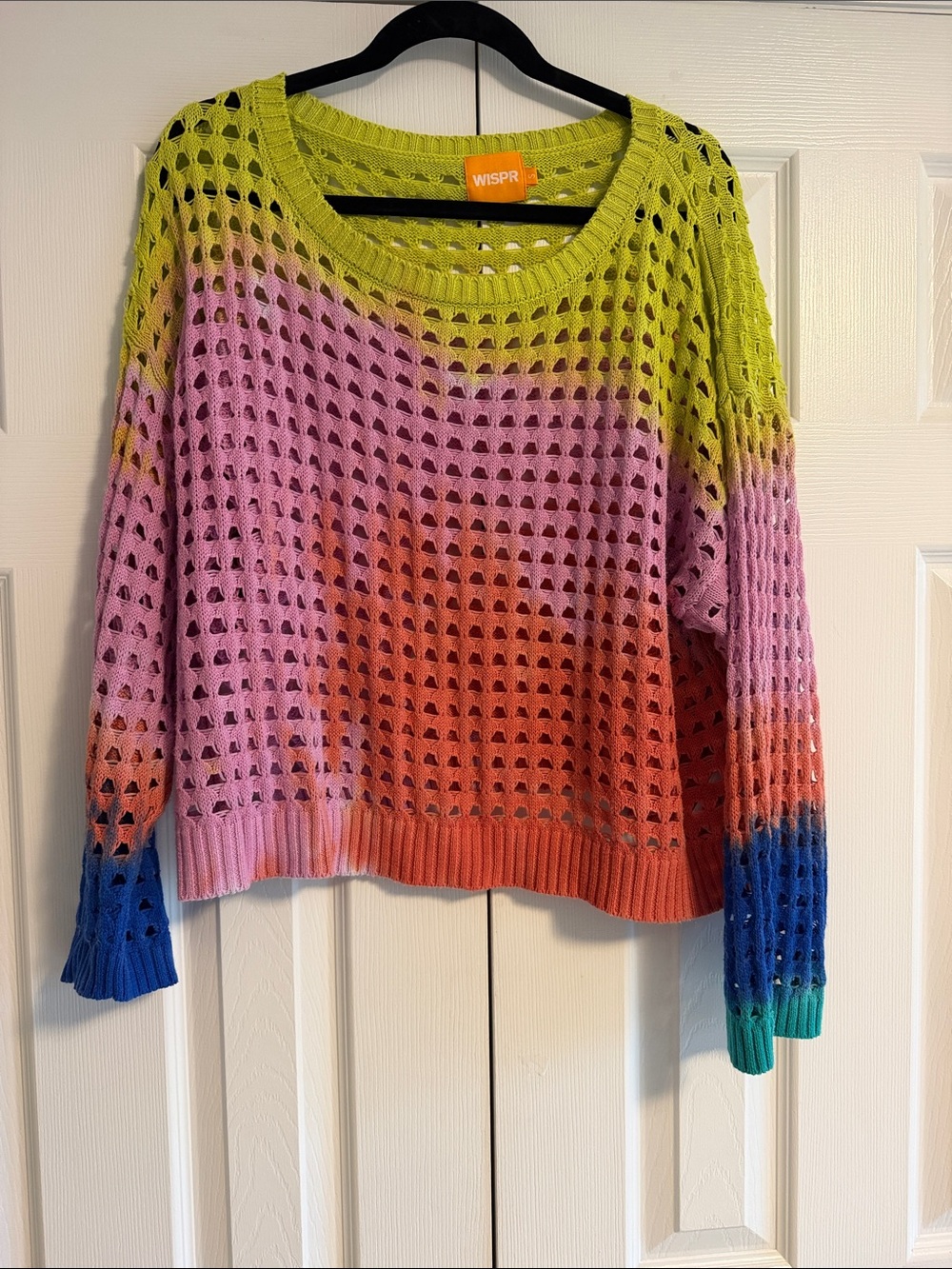 Wisper Women’s Open Knit Sweater Size Small Multicolor Red Pink Blue Lime Green